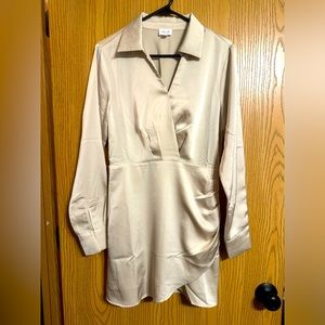 Champagne Long Sleeve Satin Dress